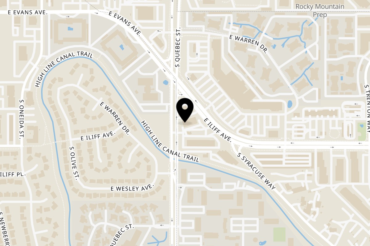 Map showing the location of King of Shawarma & Kabob on 2260 S Quebec St #7 in Denver